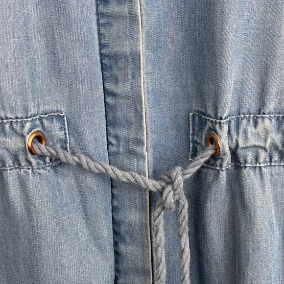 a.n.d easy Chambray Shirt Dress Light Blue Drawstring Waist Size L - Picture 5 of 7